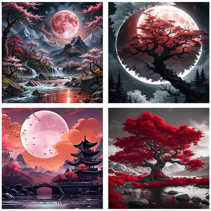 Zythron 4PCS Diamond Art Kits for Adults,Moon Diamond Art Landscape Diamond Painting Tree DIY 5D Full Drill Gem Art Painting Kit for Home Wall Decor Gifts 12x12 in