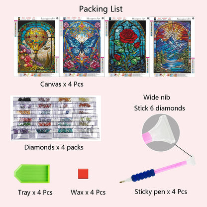 Muzagroo Art Rose Diamond Painting Kits for Adults, Colorful 5D Diamond Art Kits for Living Room Wall Art, DIY Drill Art 12x16 inches Gem Arts and Crafts 4PCS