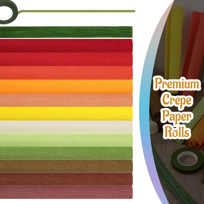 Leinuosen 115 Pcs Crepe Paper Flower DIY Kits 12 Rolls 10 x 98 Inch Crepe Paper Rolls Sheets 100 Floral Iron Wire 1 Wire Cutter 2 Tapes for Birthday Party Wedding Wreath Flower Making(Autumn Colors)