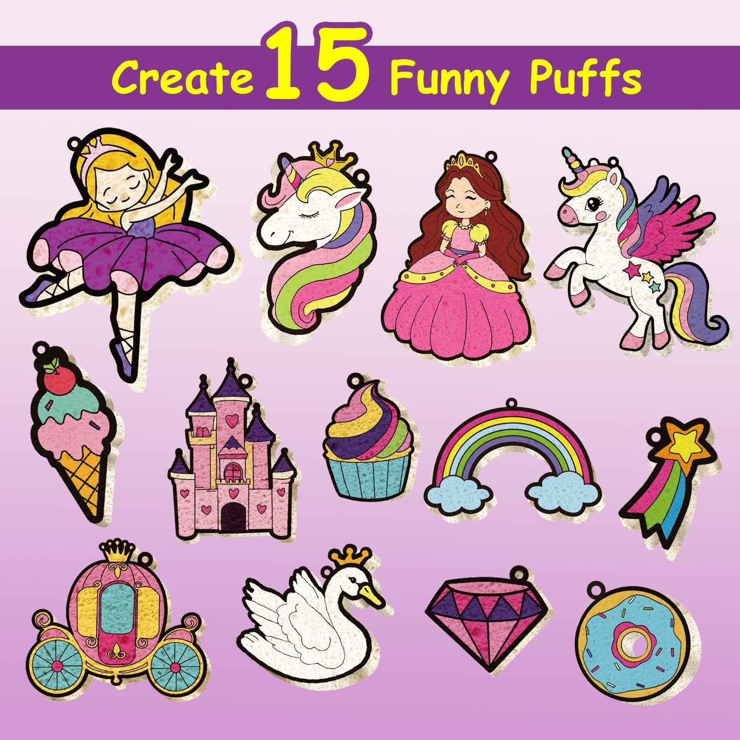 Yrinfay Puffy Paint Kit for Kids - Magic Aqua Princess & Unicorn Puff Art - Foam Texture Painting Gifts for Girls & Boys - 3D Art Craft Kit for Kid