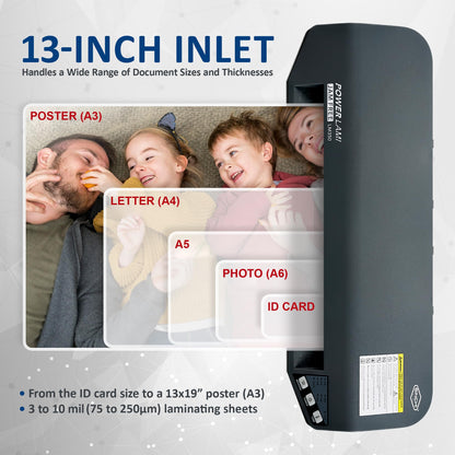 SINCHI 13" Commercial Laminator | 3–10 Mil, 4-Roller, 48s Warm-Up, 17s/Sheet, Heavy Duty No-Jam Design, Works with Cardstock & Dark Prints, Includes 10 Sheets, Ideal for Office, School & Business