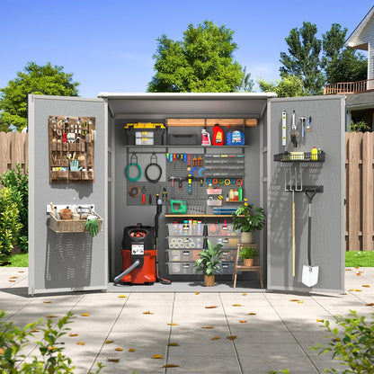 Aoxun 5x3 FT Outdoor Storage Shed, Plastic Garden Resin Shed with Floor for Patio, Lawn, Outdoor Storage Cabinet with Lockable Door for Bike, Tools, Garbage Can, Grey