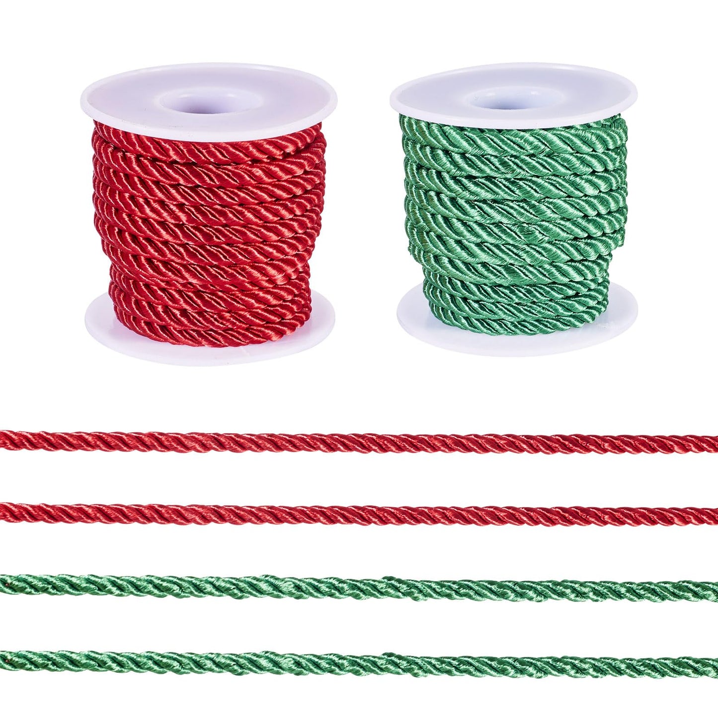 FASHEWELRY 8.74 Yards Christmas Twisted Cords 5mm Red Green Braided Silk Rope Cords Polyester Silk Cords for Macrame Bracelets Curtain Costumes Xmas Ornament, Crafts Making