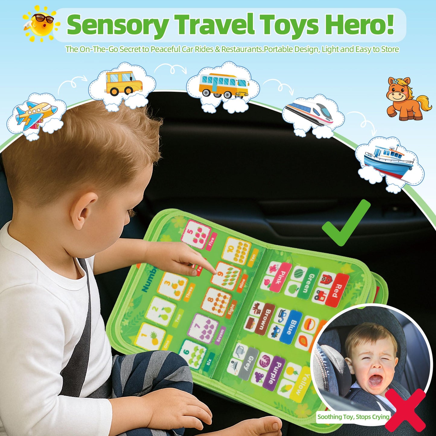 Toddler Busy Board Montessori Toys for 3 Year Old Birthday Gifts for Kids 10 Pages in 1 Soft Felt Activity Book Develop Fine Skills Educational Learning Sensory Travel Toys for Airplane Car
