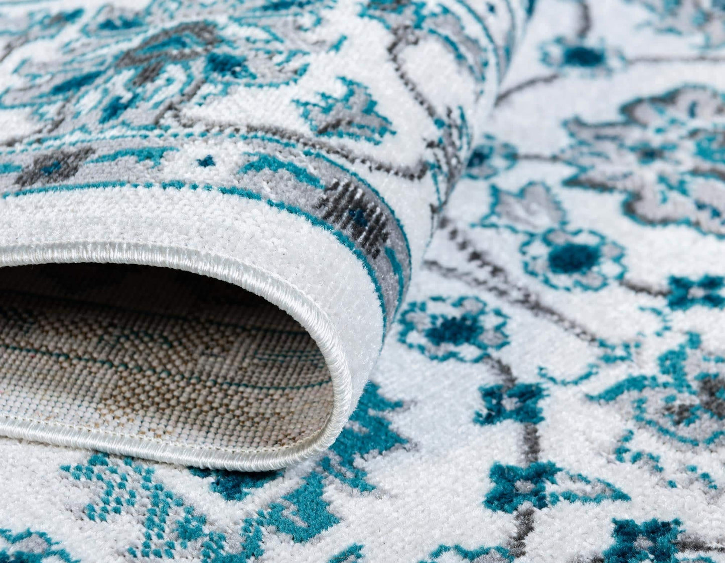 Unique Loom Aarhus Collection Vintage Border Area Rug (10' 0 x 13' 0 Rectangular, Ivory/Teal)