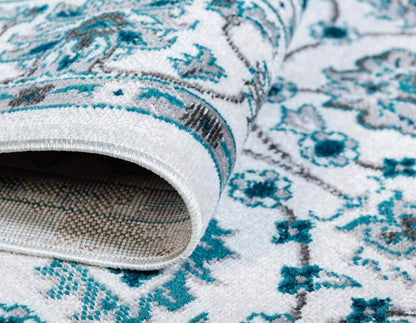 Unique Loom Aarhus Collection Vintage Border Area Rug (10' 0 x 13' 0 Rectangular, Ivory/Teal)