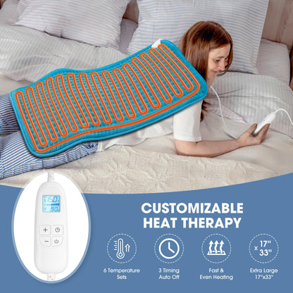 FluffyWarmth Electric Heating Pad for Back, Extra Large 17''x 33'' XXXL for Full Body,Menstrual Period Cramps,Neck Shoulder Back Pain Relief, 6 Heat Settings 3 Timers Heating Pad, Gifts for Women Men