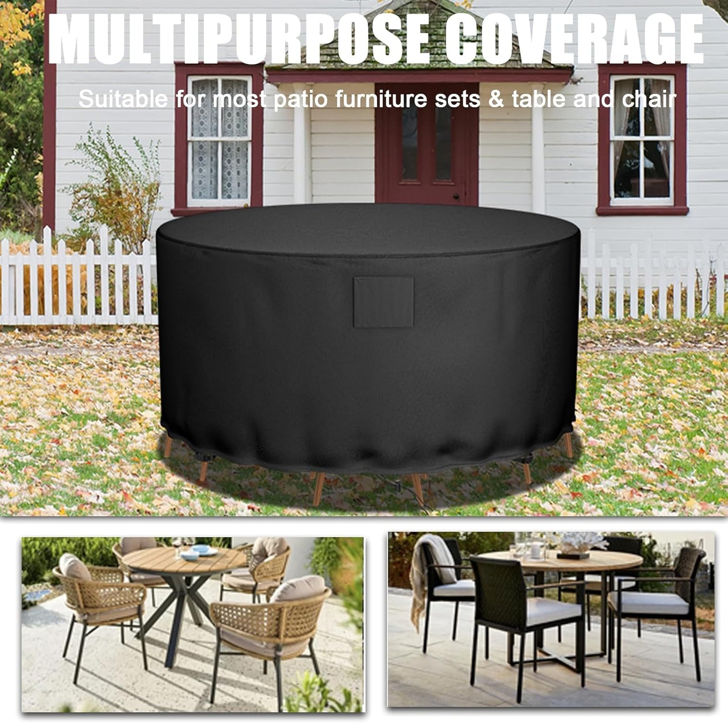 600D 50''D 28''H Falflor Round Patio Table & Chair Cover - Oxford, Waterproof, Windproof, Anti-UV - x