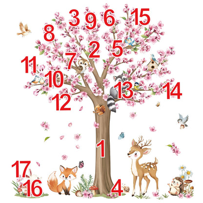 decalmile Woodland Animals Large Flower Tree Wall Decals Cherry Blossom Deer Fox Wall Stickers Baby Nursery Kids Bedroom Living Room Wall Decor