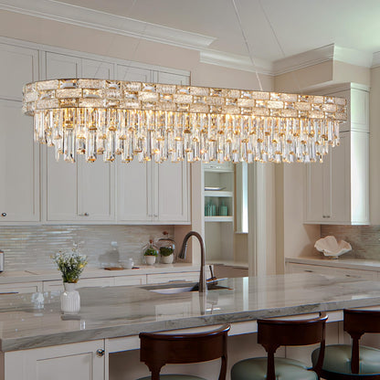 SHAOCHIAO 50" Gold Modern Crystal Chandelier, 18-Light Gold Chandelier Light Fixture Luxury Rectangular Large Pendant Ceiling Light Fixture for Dining Living Room Kitchen Island Bar