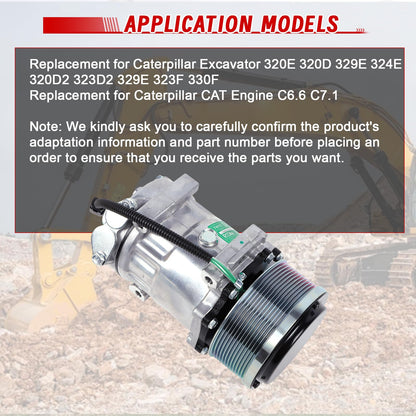 Worldthump AC Compressor, E320D2 372-9295 3729295 Air Conditioning Compressor Replacement for Caterpillar Excavator 320E 320D 329E 324E 320D2 323D2 329E 323F 330F