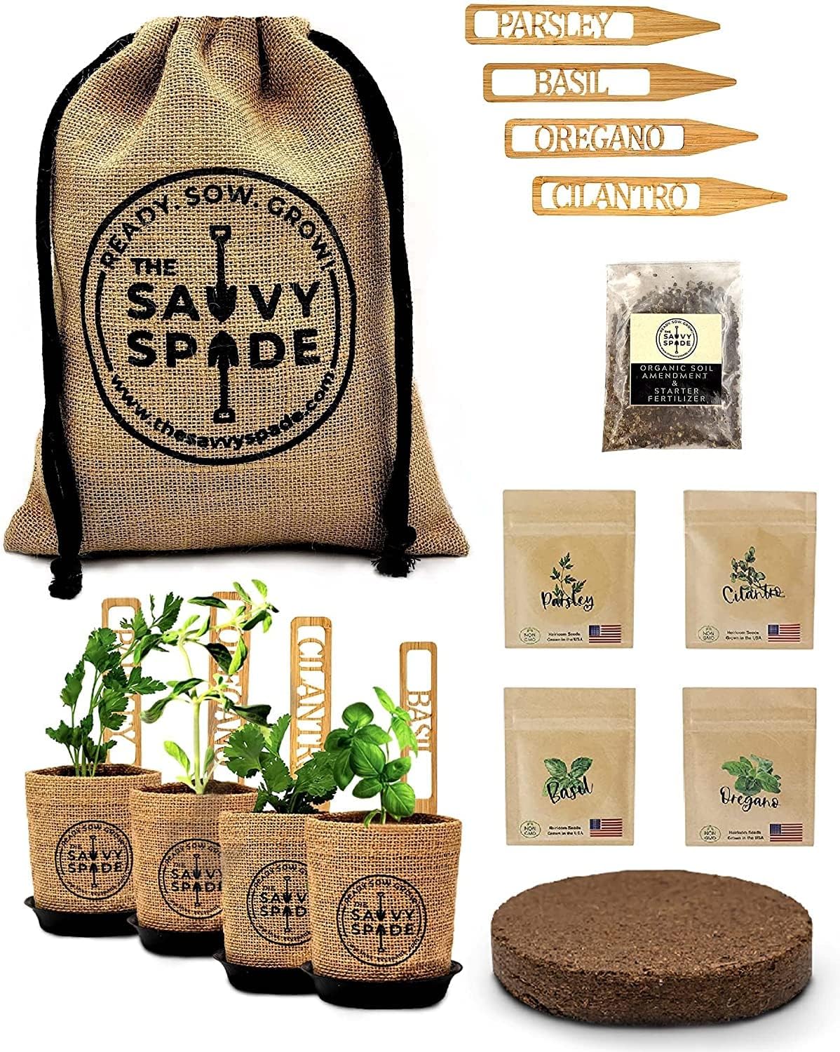 Indoor Herb Garden Starter Kit - Non GMO, Heirloom Herb Seeds - Cilantro, Oregano, Parsley and Basil Seeds for Planting