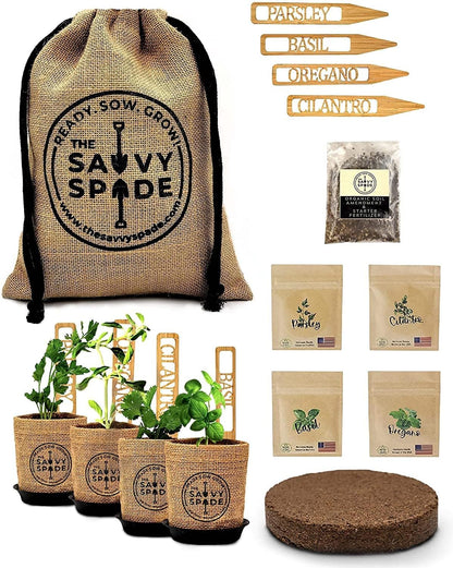 Indoor Herb Garden Starter Kit - Non GMO, Heirloom Herb Seeds - Cilantro, Oregano, Parsley and Basil Seeds for Planting