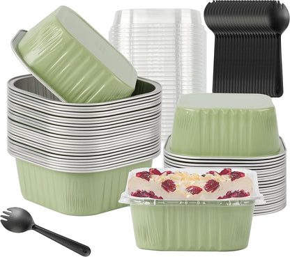 BAKINGPAK 30PCS Cupcake Liners With Lids, 10oz Square Mini Aluminum Pans, Disposable Ramekins for Children Party