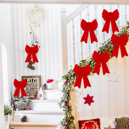 Heartome 12 PCS Christmas Bows, PVC Christmas Tree Bows 5 x 8 Inches, Red Velvet Bows for Hanging Red Xmas Outdoor Indoor Large Bows Xmas Decor Party Supplies Wreath Railing Fences
