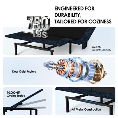 Zhumeiling Patented Design Full Adjustable Bed Frame, Ergonomic Electric Foldable Bed Base with Wireless Remote, Head and Foot Incline, Zero Gravity& Anti-Snore, Ideal for Small Spaces & Elderly Use