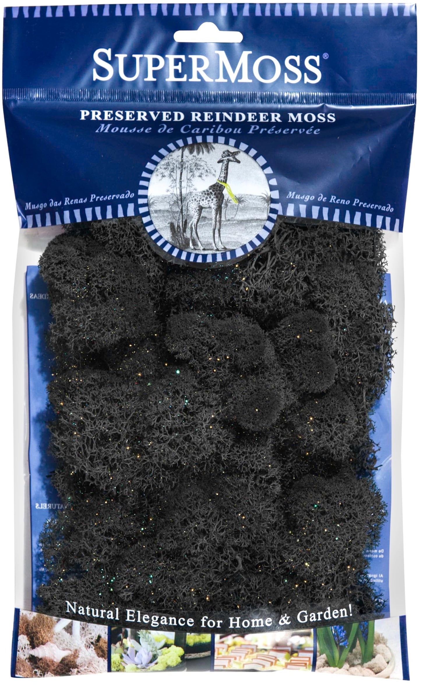 SuperMoss (21401) Reindeer Moss – Soft Preserved Moss for Home Decor, Crafts, Terrariums, Floral Design, and Wedding Decorations, 80.75 cu in, Glitter Black