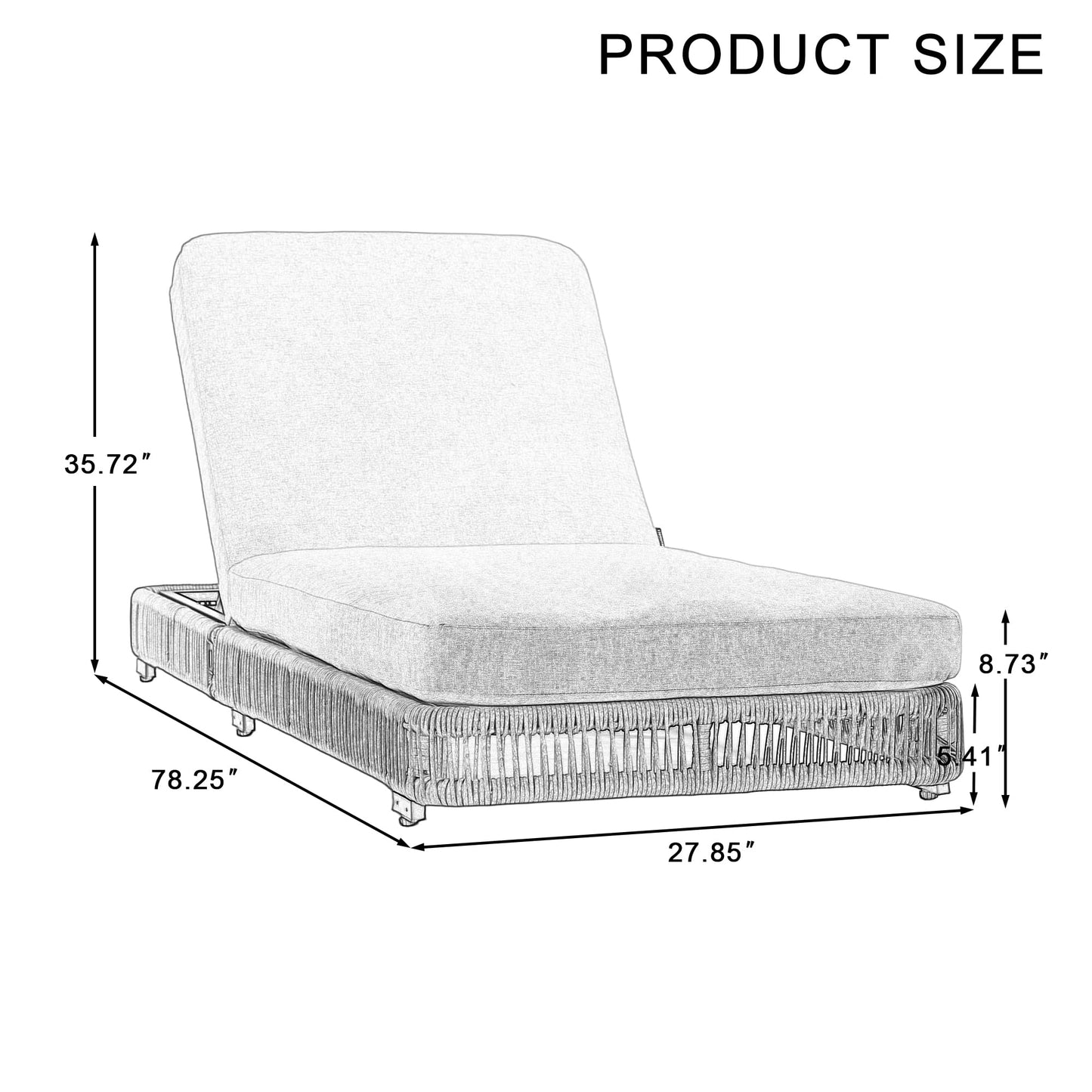 Outdoor Chaise Lounge Chair, 5-Position Adjustable Backrest, All-Weather Grey PE Rattan Wicker Recliner with 5 Inch Grey Cushion, Water-resistant Patio Lounge Chair for Poolside, Beach, Backyard
