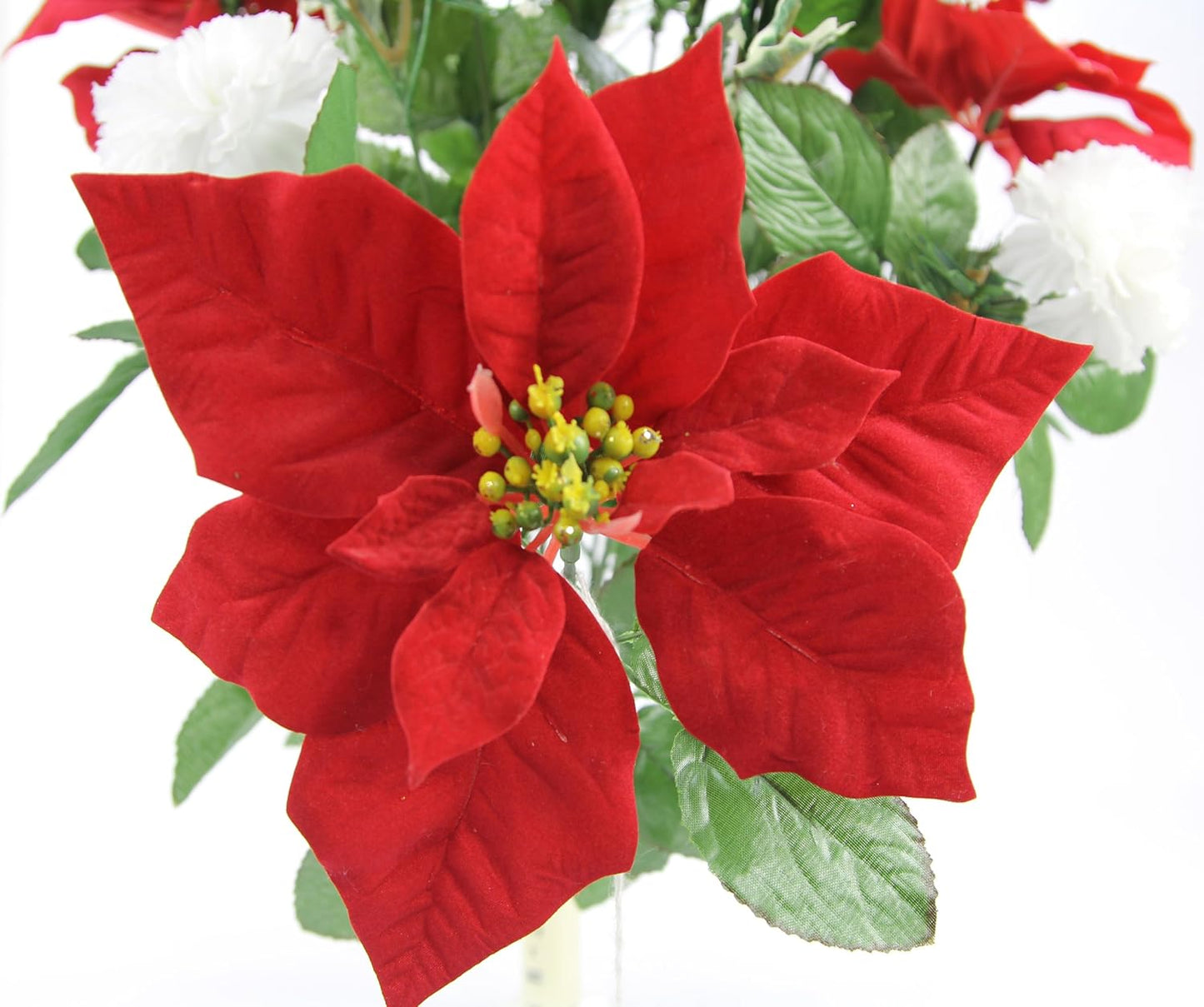 Admired By Nature 18 Stems Artificial Poinsettia Bouquet, Faux Velvet Christmas Flower for Home Decor
