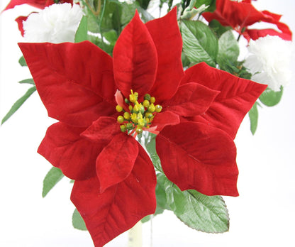 Admired By Nature 18 Stems Artificial Poinsettia Bouquet, Faux Velvet Christmas Flower for Home Decor