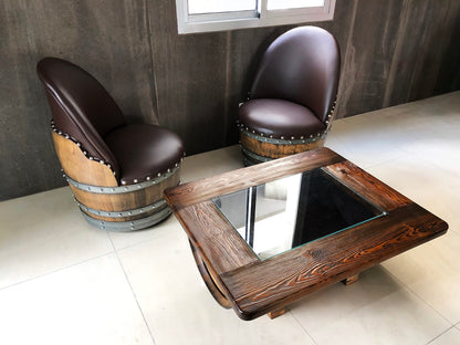 Wine Barrel Wood-Glass Coffee Table