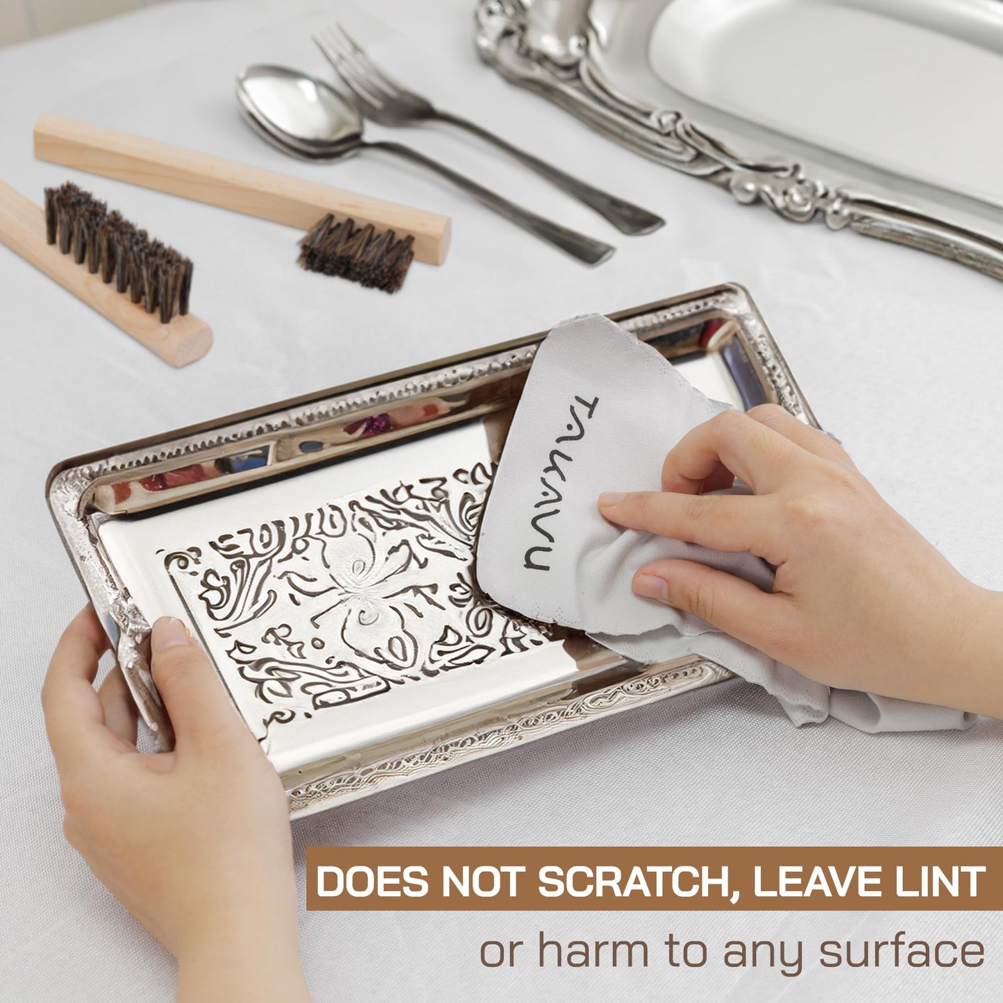 Horsehair Detail Brush Set 2pcs Silver Cleaning Brushes & Polish Cloth Perfect for Detailing, Polish Work, Fine and Heirloom Silverware Plateware Jewelry, Ultimate Solution for a Gleaming Finish