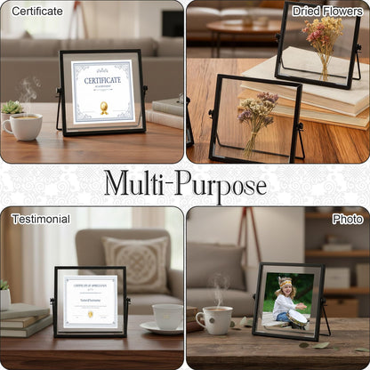 Amyhill Set of 6 Metal Picture Frames Vintage Minimal Ornate Floating Frames 4 x 4 Inches Photo Antique Easel Stand Vertical Glass Holder for Pictures Photos Desk Tabletop Display(Black)