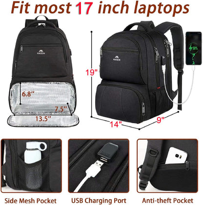 MATEIN Lunch Backpack for Men Work, 17 Inch Insulated Cooler Backpack Lunch Box with USB Charging Port, Water Resistant Laptop Back Pack Computer Meal Prep Backpacks for Picnic College Travel, Black