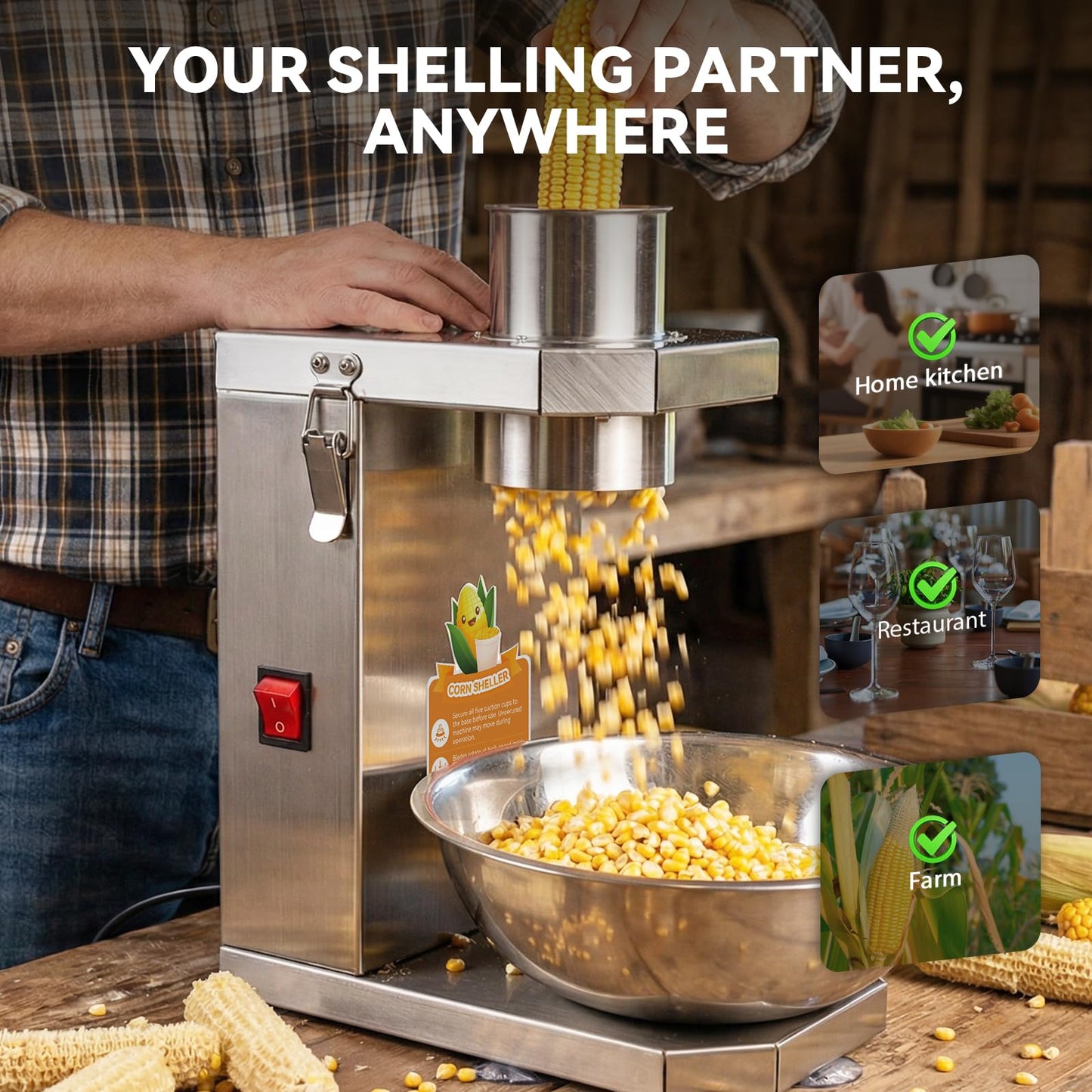 Newhai Electric Corn Sheller Commercial Corn Thresher Machine Stainless Steel Corn Peeler Corn Cob Stripper Tool for Home & Commercial Farm Use