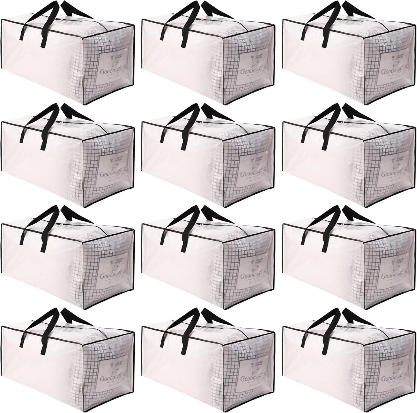 Sweet Dolphin Extra Large Moving Bags - 12 Pack Heavy Duty Storage Totes with Strong Zippers & Handles | Space-Saving Solution