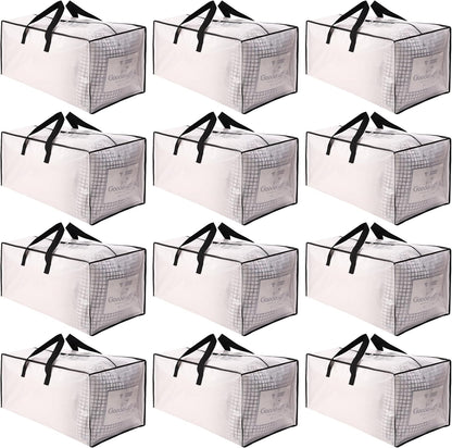 Sweet Dolphin Extra Large Moving Bags - 12 Pack Heavy Duty Storage Totes with Strong Zippers & Handles | Space-Saving Solution