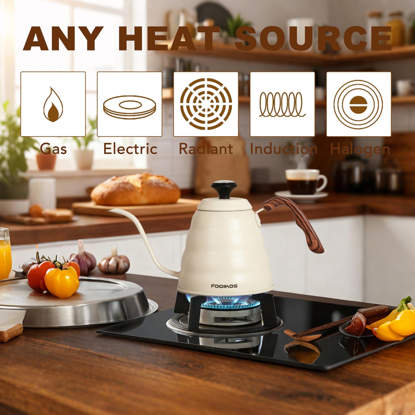 Tea Kettle gooseneck with Thermometer for Pour Over Coffee & Tea, 42 fl oz, Premium Stainless Steel, Accurate Temperature Control, Ideal Spout for Precision Pouring, Compatible with all Stovetop
