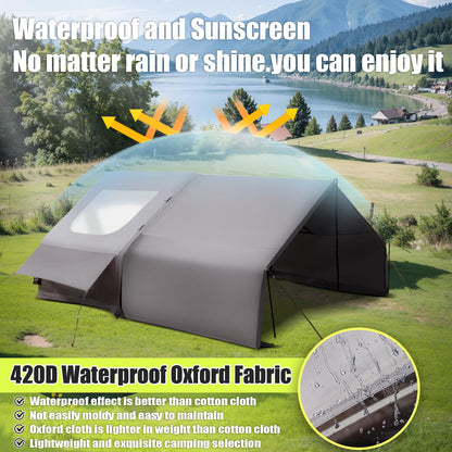 Inflatable Camping Tent Tarps for 4-6 Person, with Electric Air Pump, Extended Canopy, 4 Season Waterproof Windproof, Clear Skylight & 420D Oxford Waterproof, Air Tent with Mesh Windows/Doors