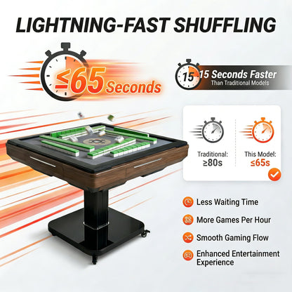 GDFStudio Foldable Ultra-Thin Automatic Mahjong Table with Wheels, Chinese and American Style 42mm Numbered Tiles with Hard Table Cover, 2 Sets Magnetic Tiles, Low Noise Shuffling, Brown
