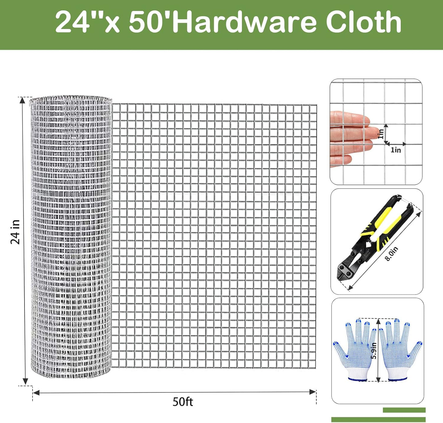 TONGMO 24" 50' 1inch 19 x Hardware Cloth, Mesh Galvanized Chicken Wire Fence, Gauge Welded Wire Roll,Garden Fence
