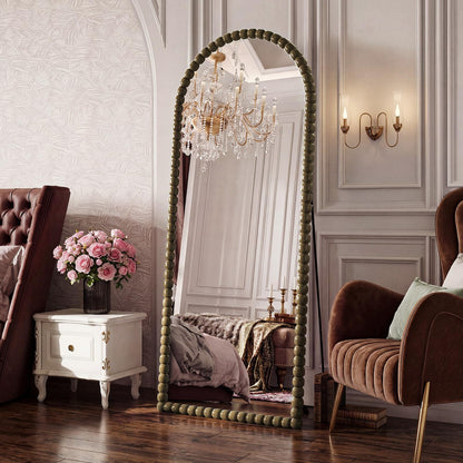 FlyEcho Arched Full Length Mirror, 71"x28" Antique Beaded Full Body Mirrors, Large Floor Mirror with Stand, Hanging Mounted for Bedroom Living Room Cloakroom Hallway Decor, PU Frame, Bronze