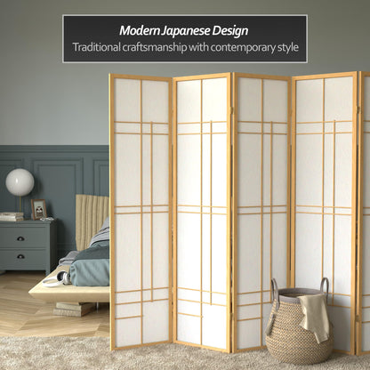 Red Lantern 6 ft. Tall Eudes Shoji Screen - Natural - 5 Panels