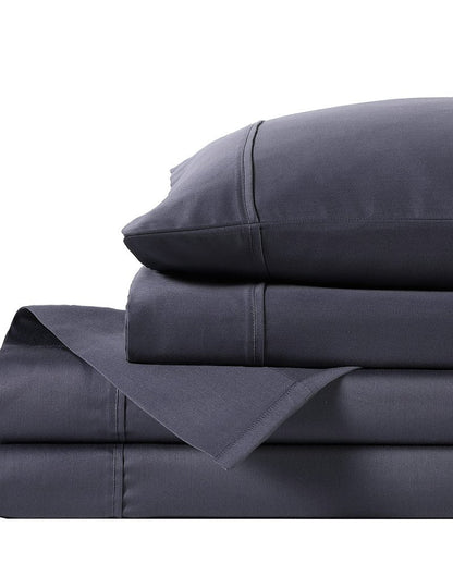 Anne Klein Reverie 100% Cotton Solid Sheet Set, King, Charcoal