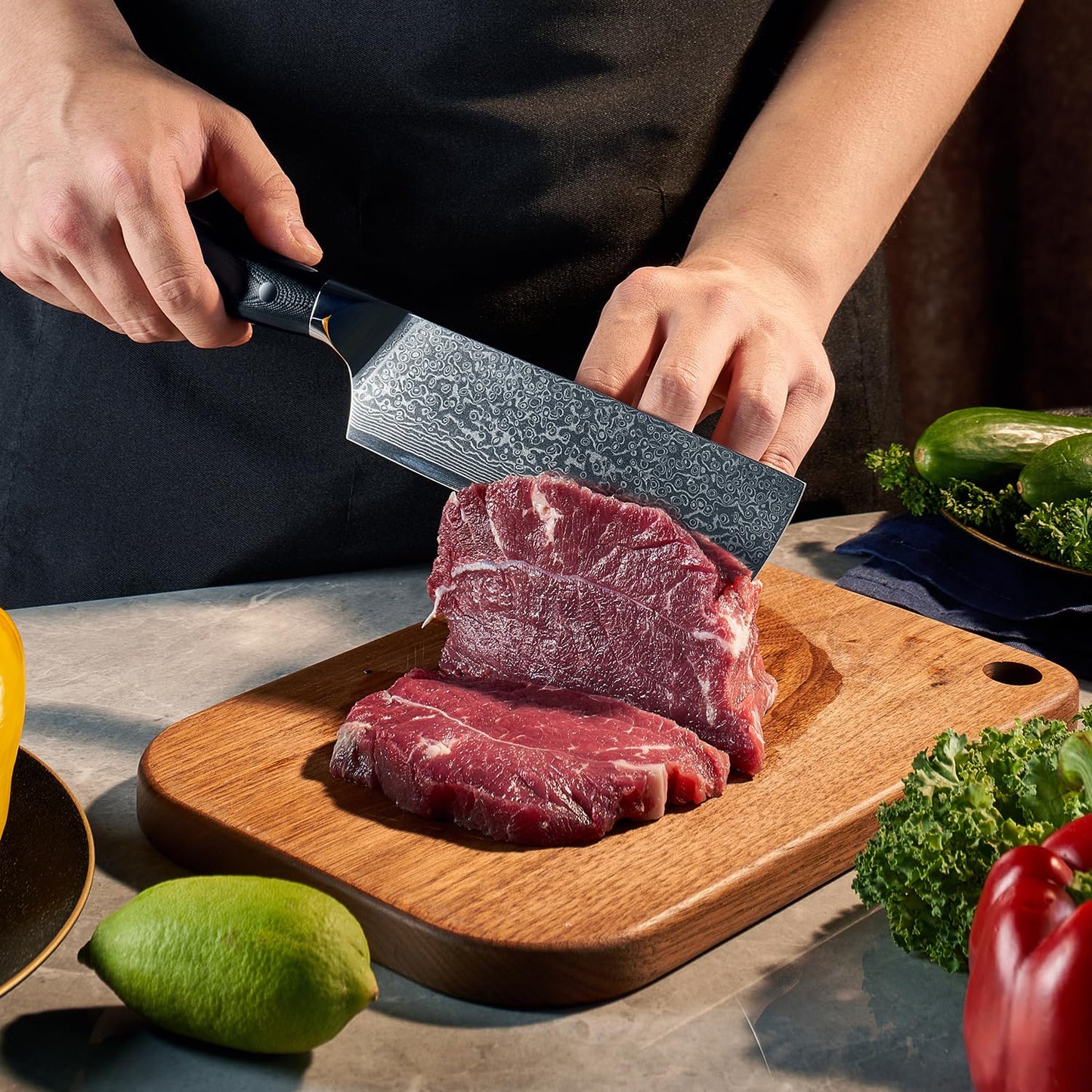 SENKEN 6-Piece Damascus Steel Kitchen Knife Set - Shogun Collection - 67-Layer Japanese VG10 Steel - Chef's Knife, Cleaver Knife, & More, Extremely Sharp Blades for Effortless Cutting, Luxury Gift Box