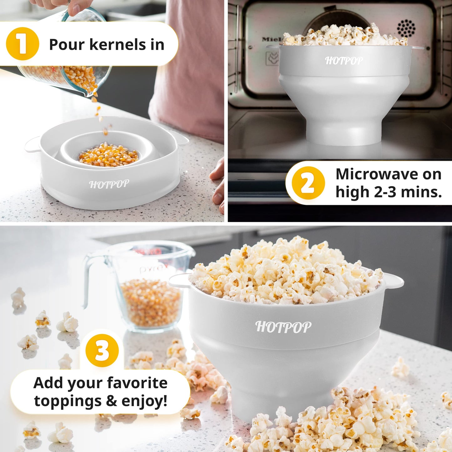The Orginal HotPop Silicone Popcorn Maker - Microwave Popcorn Popper with Handles - Collapsible Bowl, Heat-Resistant, Easy to Clean, Ideal for Family Movie Nights, 15-Cup Capacity - Red