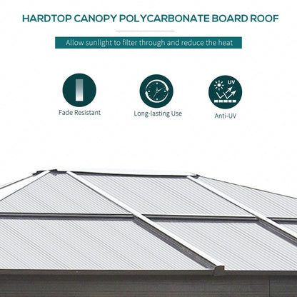 GOWE 10' x 12' Hardtop Gazebo Canopy with Polycarbonate Roof, Aluminum Frame, Permanent Pavilion Outdoor Gazebo with Netting and Curtains for Patio, Garden, Backyard, Lawn, Deck