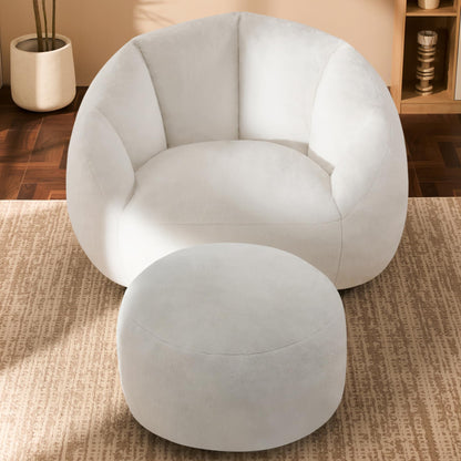 GRANDJOY Oversized Bean Bag Chair with Ottoman, Premium Foam Filling, Relaxing Lounger for Adults & Kids, Beige