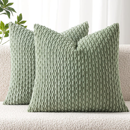 MIULEE Pack of 2 Decorative Throw Pillow Covers 18x18 Inch Soft Boho Striped Textured Corduroy Pillow Covers Modern Farmhouse Home Decor for Couch Bed Sofa Living Room Cream White