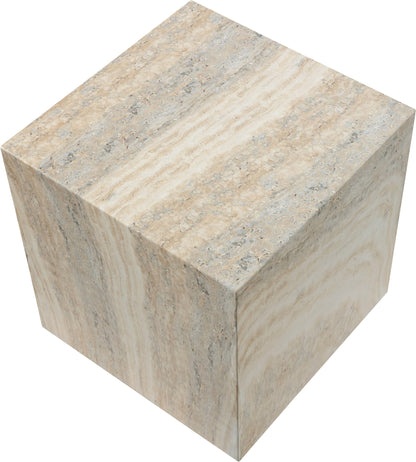 Meridian Furniture 99029Travertine-ET Piazza Collection Art Deco Indoor/Outdoor Concrete End Table with Travertine Finish, 16" W x 16" D x 16" H, Travertine
