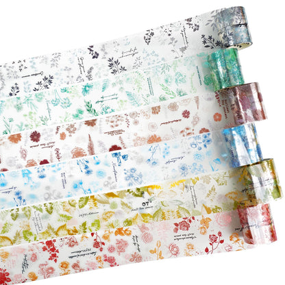 Moriquill Botanical Impressions PET Tape Set – 6 Floral & Leaf Designs, Transparent Adhesive Craft Tape for Scrapbooking, Junk Journal, Card Making & DIY Decoration