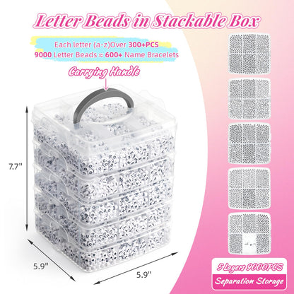 Simetufy 9000PCS Letter Beads A-Z Alphabet, 4x7mm Round Letter Bead Kits, Black Alphabet Beads & Smile Number Beads for Bracelets DIY Necklaces Jewelry Making, Black (Stack Box)