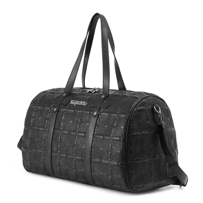 Von Dutch Embroidered Chopper Duffle Bag, Vegan Leather Weekender with Crossbody Strap & Handles