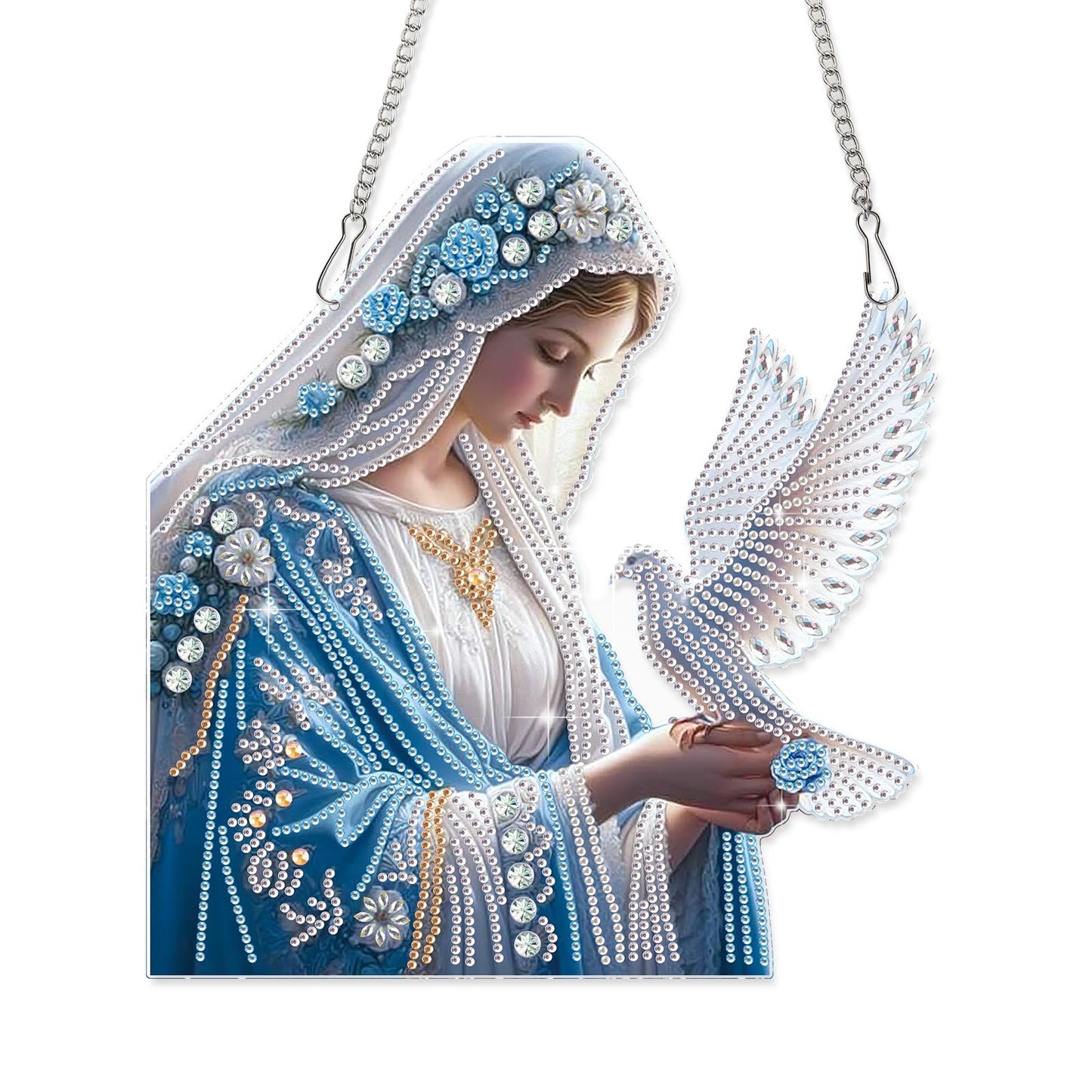 AiYuanzsh Diamond Art Hanging Kit Virgin Mary with Dove, Religious Special Shaped Diamond Painting Suncatcher Ornament for Adults DIY Spiritual Wall Window Pendant Decor