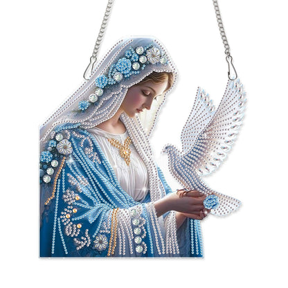 AiYuanzsh Diamond Art Hanging Kit Virgin Mary with Dove, Religious Special Shaped Diamond Painting Suncatcher Ornament for Adults DIY Spiritual Wall Window Pendant Decor