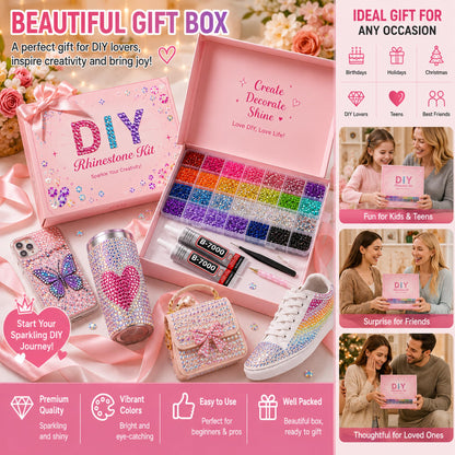 Vexorith Anti-Spill Rhinestone Bedazzling Kit, 35000pcs 28-Color High-Shine AB Coating Flatback Resin Rhinestones with B7000 Glue and Tools, Organizer Case for DIY Phone Cases, Clothes, Sneakers
